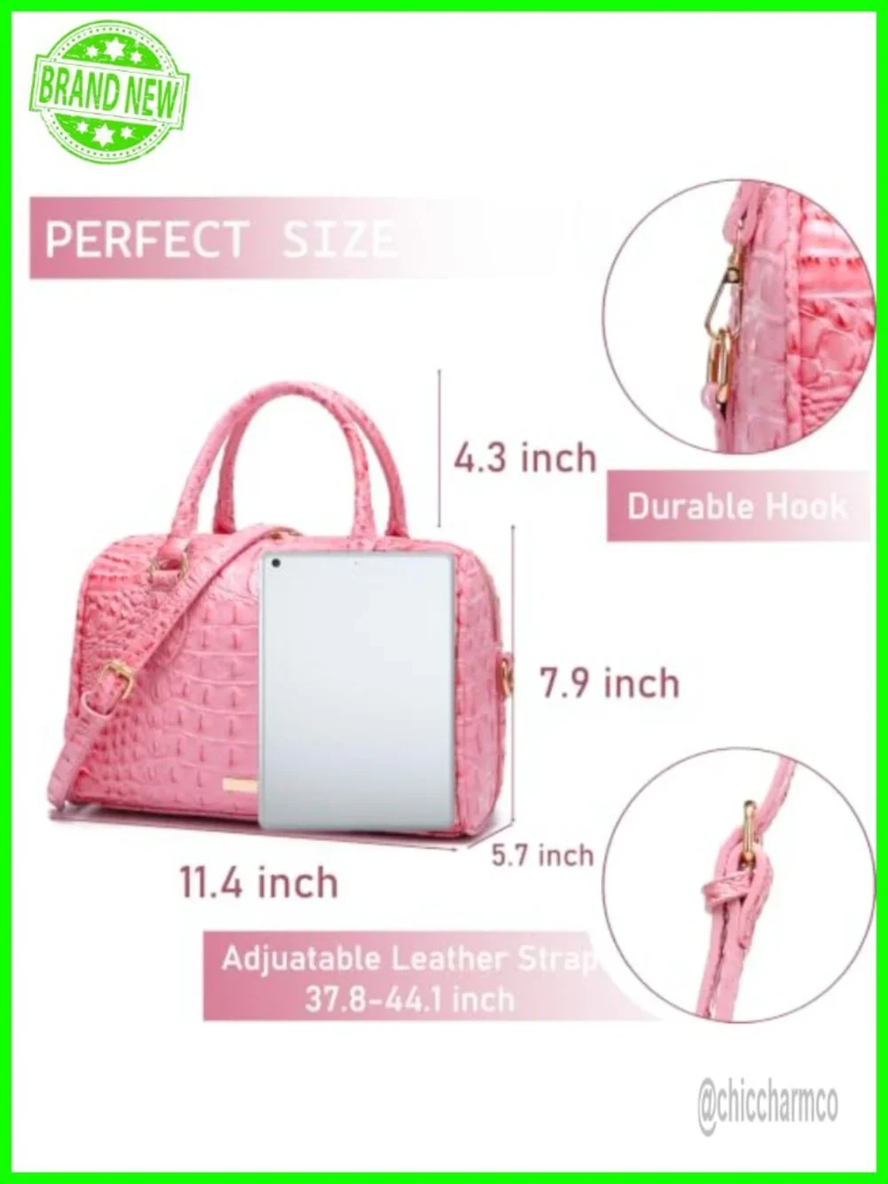 Crocodile Embossed Vegan Leather Satchel Top Handle Shoulder Bag Purse
